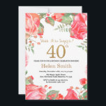 Convite Red Floral Surprise aniversário de 40 anos Dourada<br><div class="desc">Red Floral Surprise aniversário de 40 anos Convite para Mulheres. Flor Botânica De Aquarela Dourada Glitter. Flores Florais De Pêonias Rosa. Aniversário Adulto. Para mais personalização,  clique no botão "Personalizar" e use nossa ferramenta de design para modificar este modelo.</div>