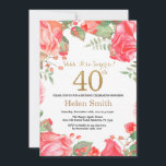 Convite Red Floral Surprise aniversário de 40 anos Dourada<br><div class="desc">Red Floral Surprise aniversário de 40 anos Convite para Mulheres. Flor Botânica De Aquarela Dourada Glitter. Flores Florais De Pêonias Rosa. Aniversário Adulto. Para mais personalização,  clique no botão "Personalizar" e use nossa ferramenta de design para modificar este modelo.</div>