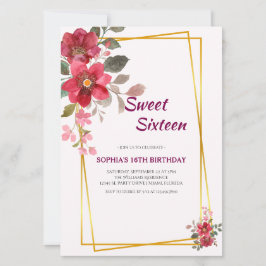 Convite Red Floral Sweet Elegante 16 Frame Dourado