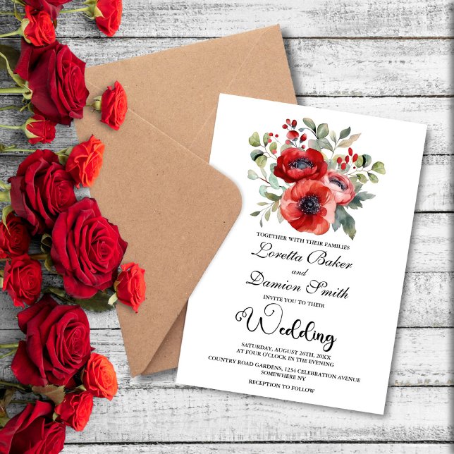 Convite Red Floral Wedding (Criador carregado)