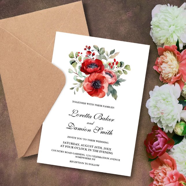 Convite Red Floral Wedding (Criador carregado)