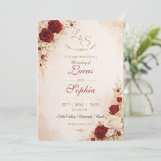 Convite Red Floral Wedding Invitation Card