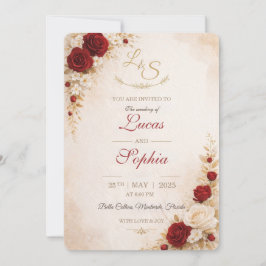 Convite Red Floral Wedding Invitation Card
