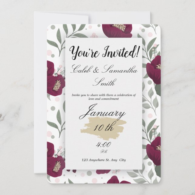 Convite Red Flower Wedding Invitation (Frente)