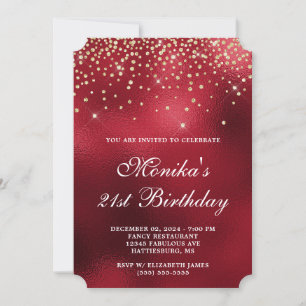 Convite Red Foil Dourado Diamond Confetti Bold aniversário