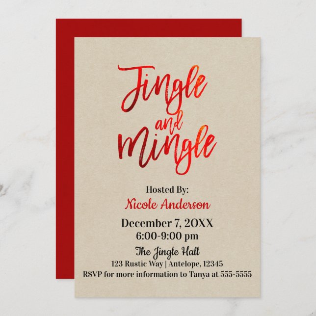 Convite Red Foil Shine Modern Jingle & Mingle Party (Frente/Verso)