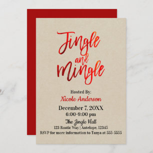 Convite Red Foil Shine Modern Jingle & Mingle Party