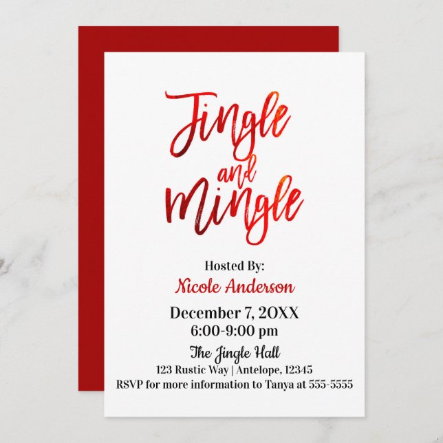 Convite Red Foil Shine Modern Jingle & Mingle Party (Frente/Verso)
