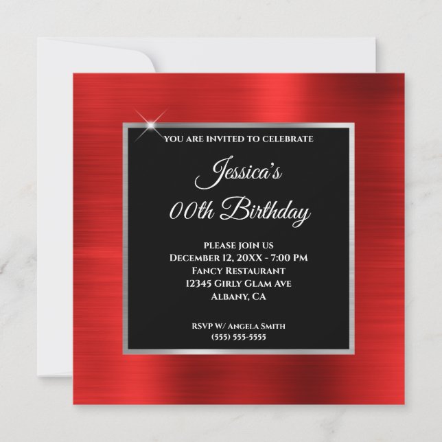 Convite Red Foil Silver e Black Birday (Frente)