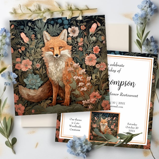 Convite Red Fox em William Morris Style Flower Garden (Criador carregado)
