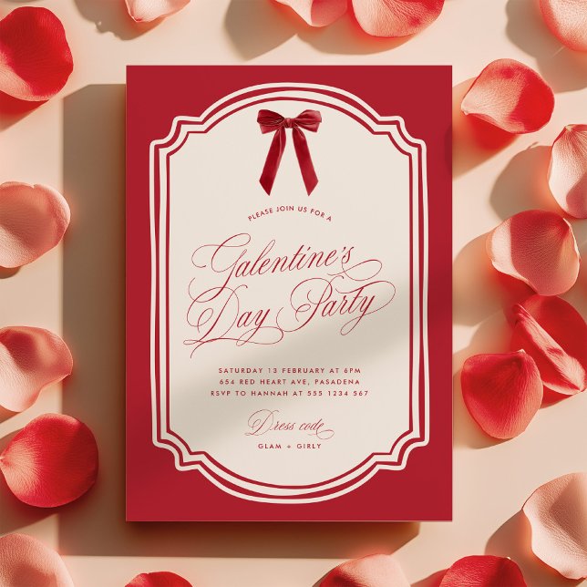 Convite Red Galentine's Day Party Invitation with Bow (Criador carregado)