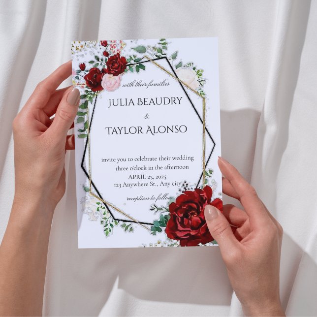 Convite red Geometric Floral Wedding Invitation (Criador carregado)