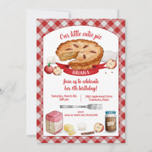 Convite Red Gingham Apple Cutie Pie Birthday Party