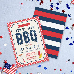 Convite Red Gingham e Blue 4 de julho de CHURRASCO