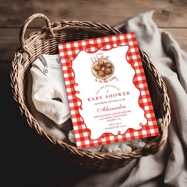 Convite Red Gingham Meatball Baby Shower (Criador carregado)