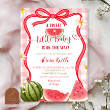 Red Gingham Watermelon Bow Summer Baby Shower Invi