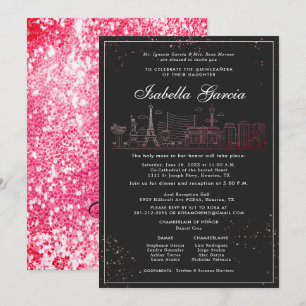Convite Red Glitter Las Vegas Quinceañera Birthday