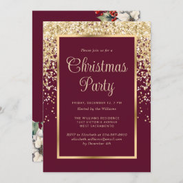 Convite Red Gold Confetti Botanical Christmas Party
