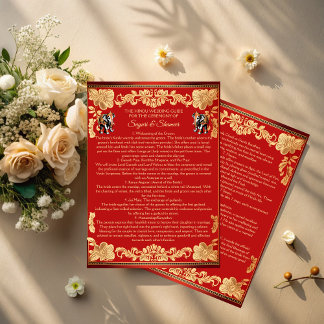 Convite Red gold elephants Indian wedding rituals program