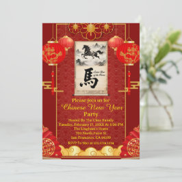 Convite Red & Gold Festive Scroll Lunar Year of the Horse