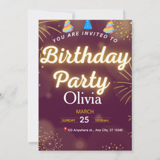 Convite Red & Gold Modern Birthday Party Invitation 