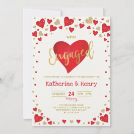 Convite Red Gold Valentines Sweetheart Engagement Party