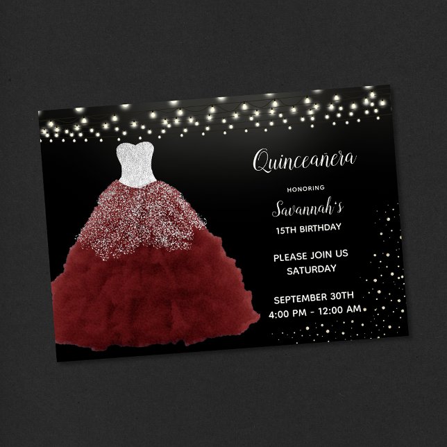 Convite Red Gown String Luz Quinceanera (Criador carregado)