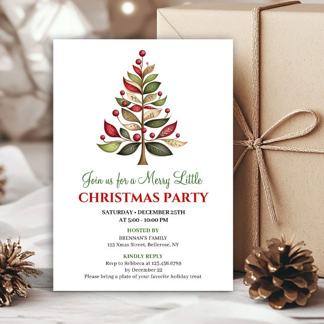 Convite Red green artistic Christmas tree dinner invites (Red green artistic Christmas tree dinner invitation)