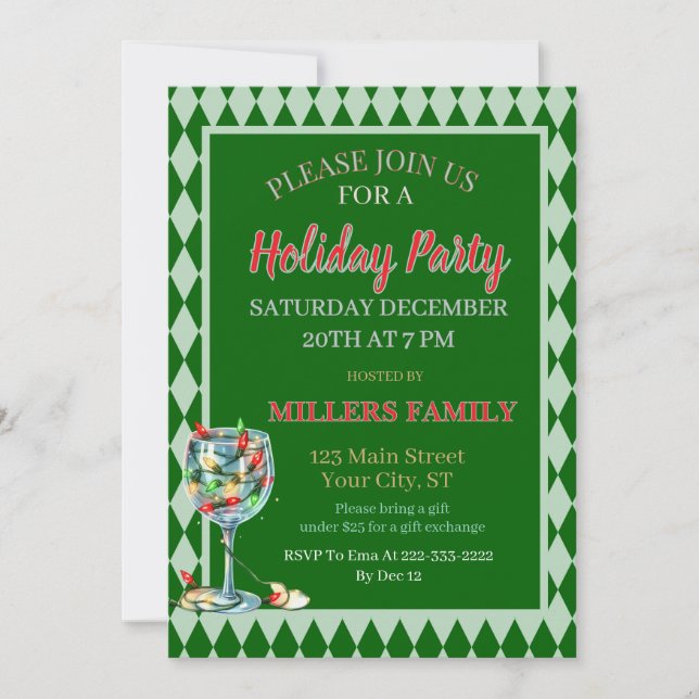 Convite Red & Green Christmas Holiday Party  (Frente)