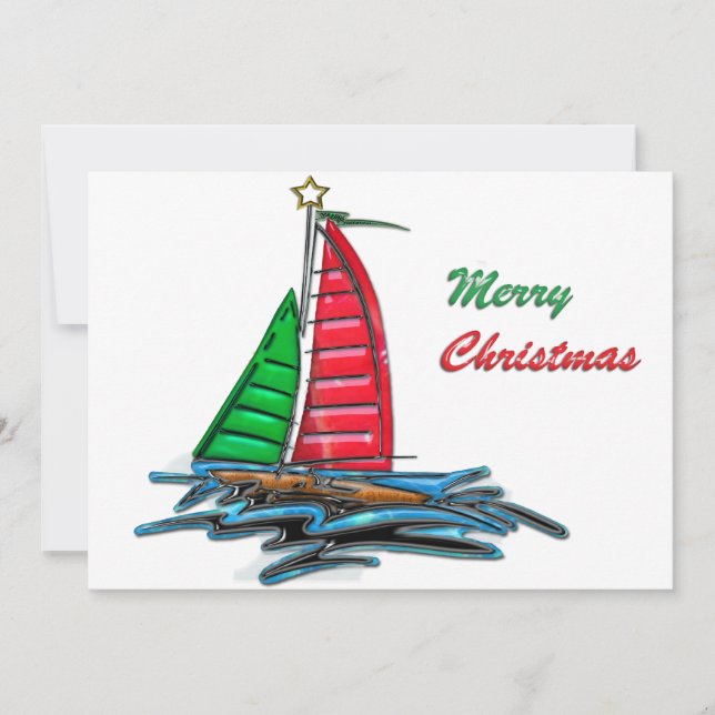 Convite Red & Green Christmas Sailboat (Frente)