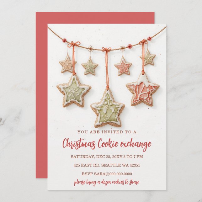 Convite Red Green Festive Cookie Exchange Christmas Party (Frente/Verso)