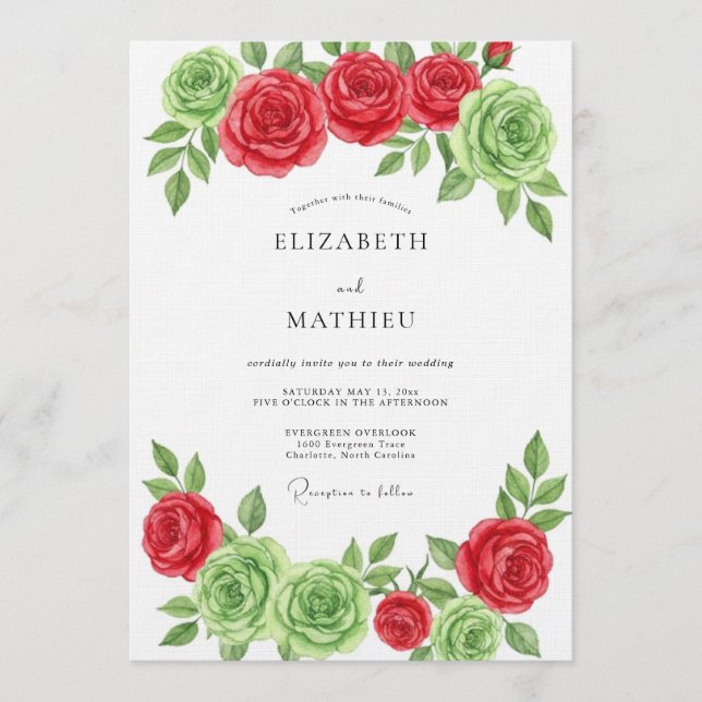 Convite Red Green Floral Bloom Wedding (Frente)