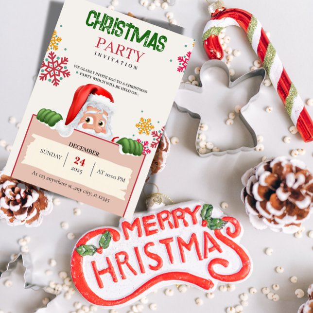 Convite Red Green Minimalist Christmas Party Invitation  ("Formal Christmas Day Invitation. Perfect for Brunch & Family Gatherings.")