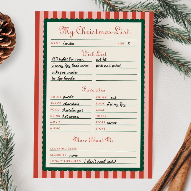 Convite Red & Green Printable My Christmas List Card (Criador carregado)