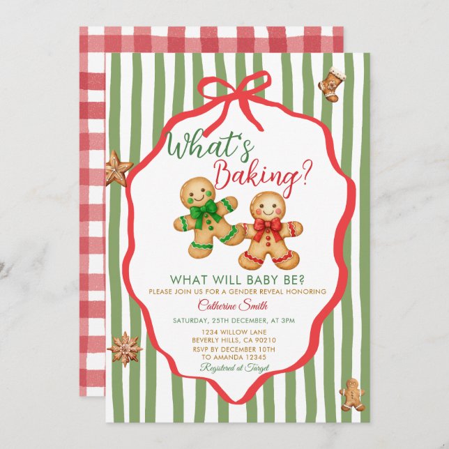 Convite Red Green What's Baking Gingerbread Gender Reveal (Frente/Verso)
