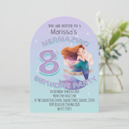 Convite Red Hair Mermaid Age Birthday Party Invitation