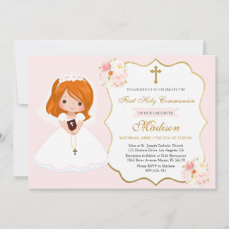 Convite Red haired Girl First Holy Communion Invitation