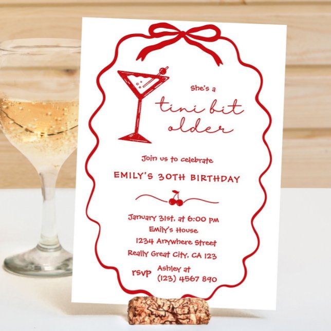 Convite Red Hand Drawn Cherry Martini Birthday Invitation (Hand Drawn Cherry Martini Birthday Invitation)
