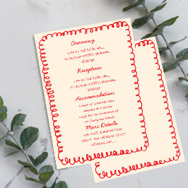 Convite Red hand drawn heart Whimsical Wedding 