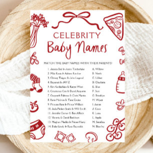 Convite Red Hand Drawn Italiana Celebrity Baby Name Game