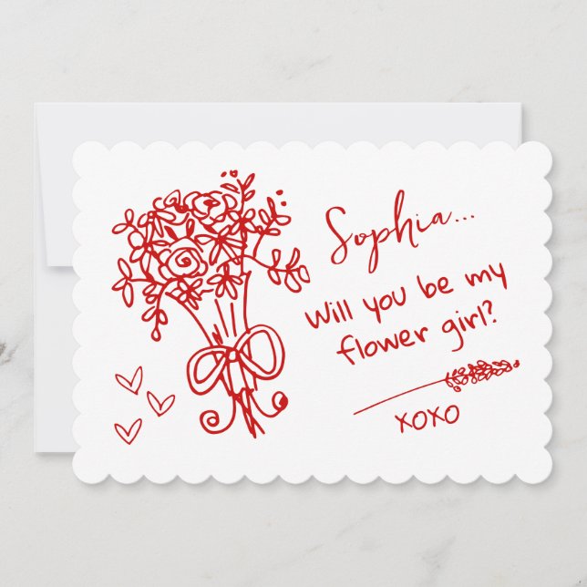 Convite Red Hand Drawn Will you be... (Frente)