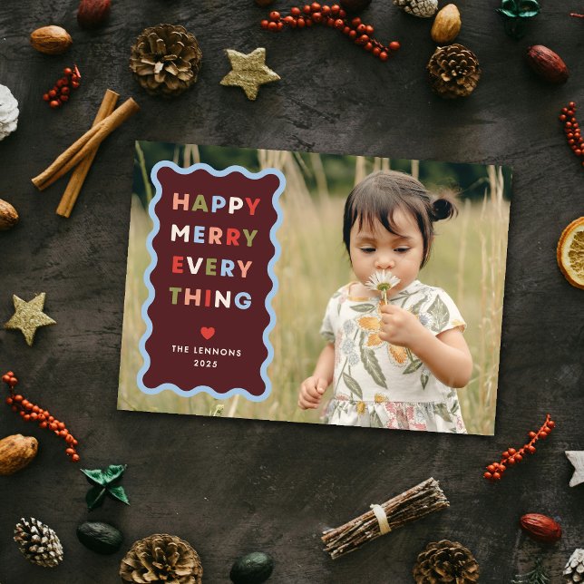 Convite Red Happy Merry Wavy Christmas Photo Card (Criador carregado)