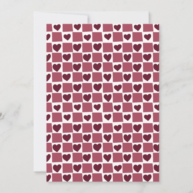 Convite Red Heart Checkerboard Pattern (Frente)