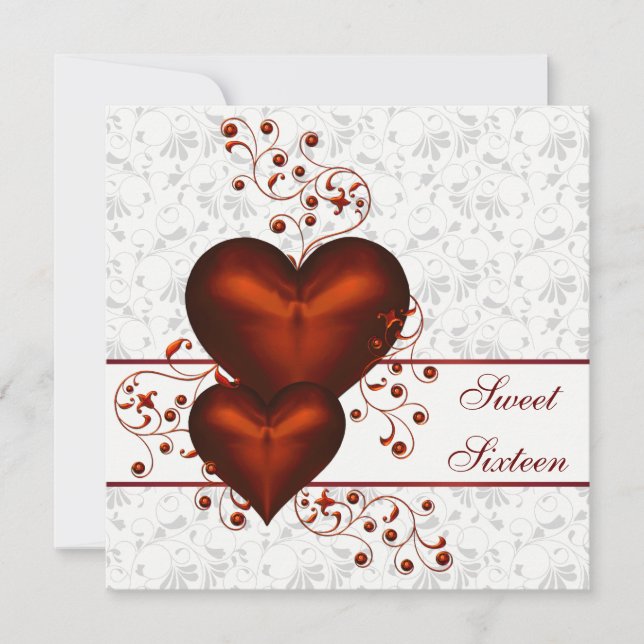 Convite Red Heart Damask White Sweet Sessenta (Frente)