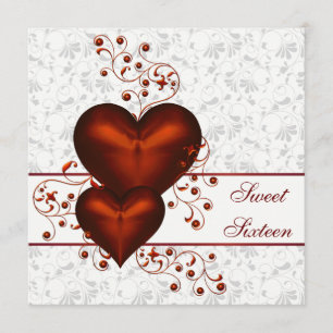 Convite Red Heart Damask White Sweet Sessenta