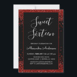 Convite Red Heart Glitter Sparkle Doce Dezesseis Aniversár<br><div class="desc">Nome do Monograma do Coração Vermelho e Convite de aniversário inicial do Confetti Sparkle Glitter 16. Este doce convite de 16 anos é perfeito para a Festa de aniversário Red Confetti Sparkle Glitter Sweet 16,  que procura celebrar com Corações Vermelhos para o Dia de os namorados.</div>