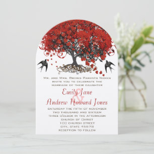 Convite Red Heart Leaf Tree Wedding Invitations