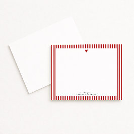 Convite Red Heart Striped Valentine Note Card