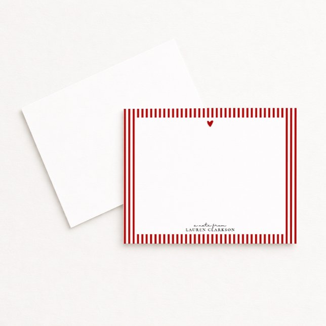 Convite Red Heart Striped Valentine Note Card (Criador carregado)