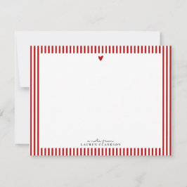 Convite Red Heart Striped Valentine Note Card